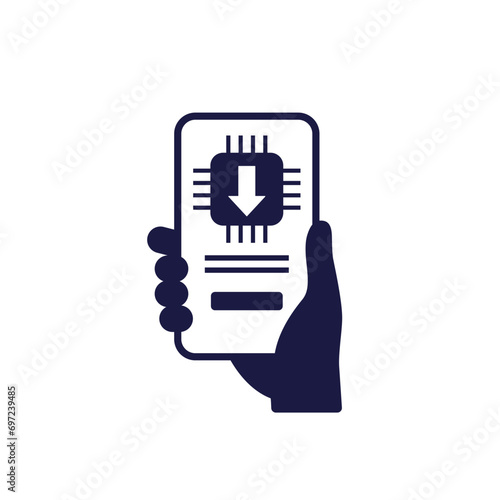 firmware update icon, smart phone in hand vector