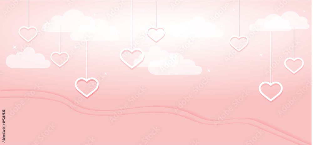Wishing card with hearts in the sky background