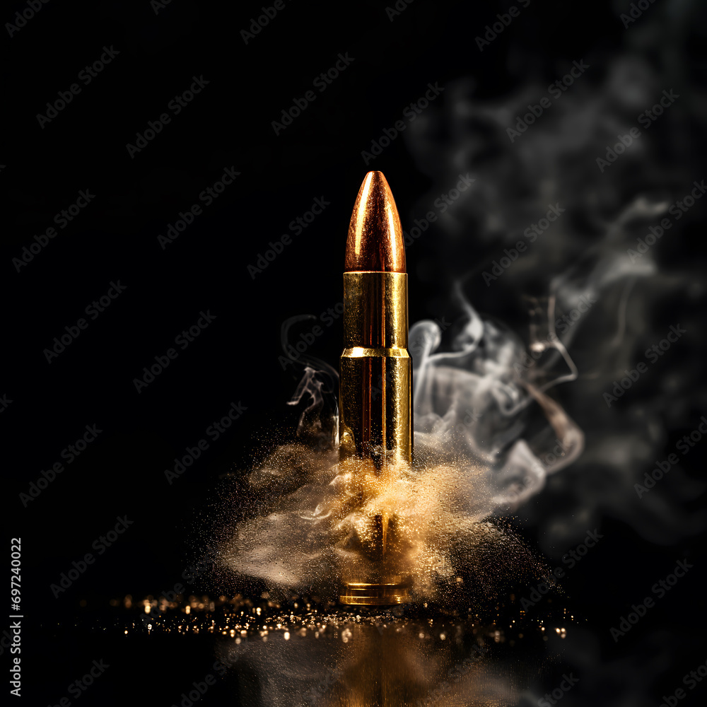 Bullet on a black background in smoke Bullet on a black background in smoke
