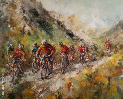 Wallpaper Mural Cyclists in the mountains oil on canvas a picture Torontodigital.ca