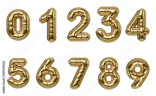 3d collection of PNG files with numbers from foil balloons from 0 to 9