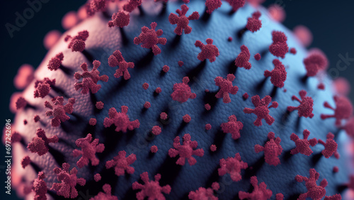 Close-up of the coronovirus molecule. AI