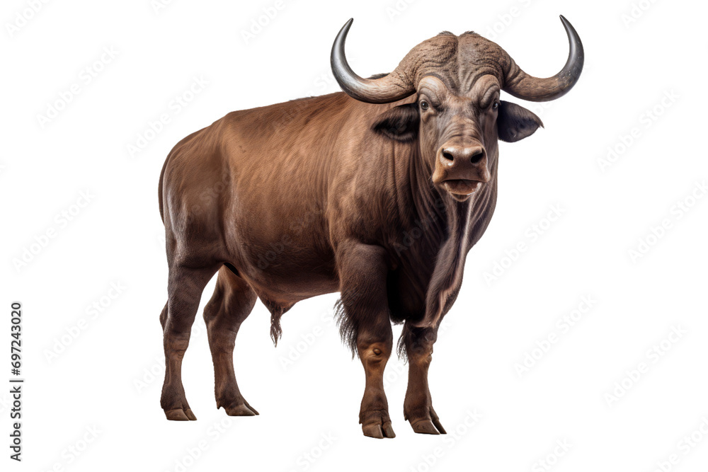 An African Buffalo isolated on a white background. - obrazy, fototapety, plakaty 
