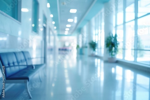 Luxury Blue Bokeh: Abstract Blurred Hospital Interior for Elegant Background