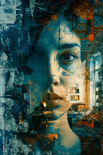 Mixed Media Collage Strange Surrealist Themes Multiple Exposures with Conceptual Art Urban Decay Confusion Wallpaper Illustration Background Cover Magazine Digital Art