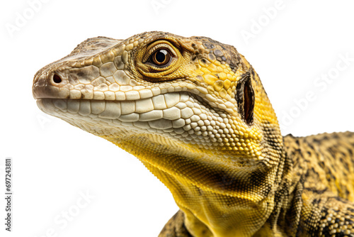 A yellow lizard isolated on a white background