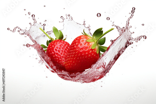 Strawberry in water splash on white background. 3d realistic illustration