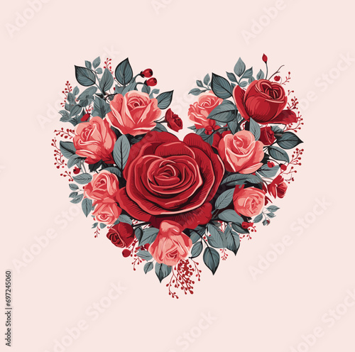 Nicely arranged rose flower in the shape of heart
