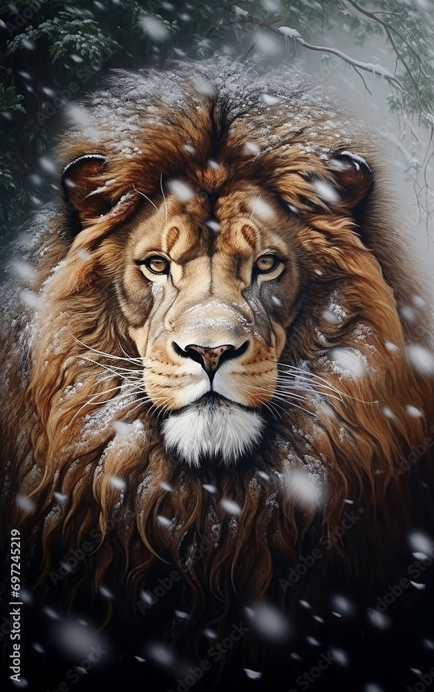 Naklejka premium leão na neve