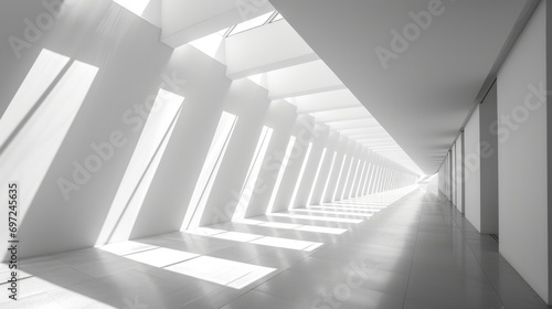 Abstract White Interior Design Scene with Soft Shadows and Wide Open Spaces