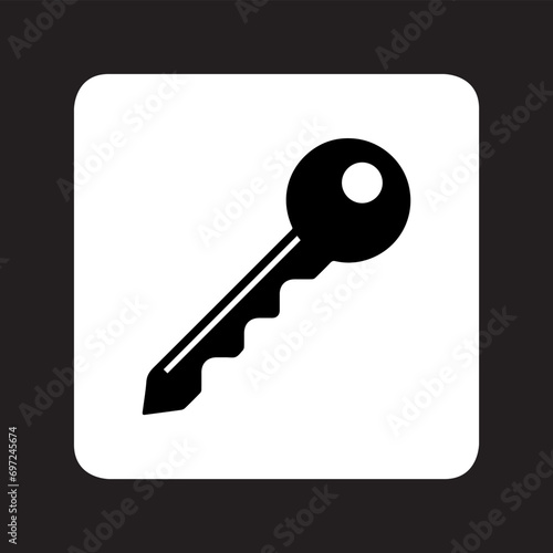 Fototapeta Naklejka Na Ścianę i Meble -  Key icon vector. Key logo design. Key vector icon illustration in square isolated on black background
