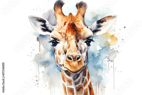 watercolor portrait of a giraffe