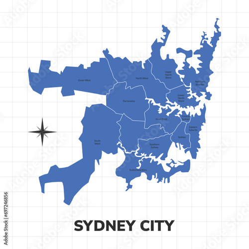 Sydney City map illustration. Map of the city in Australia