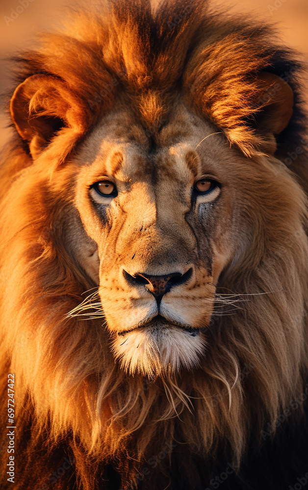 Naklejka premium leão em hora dourada 