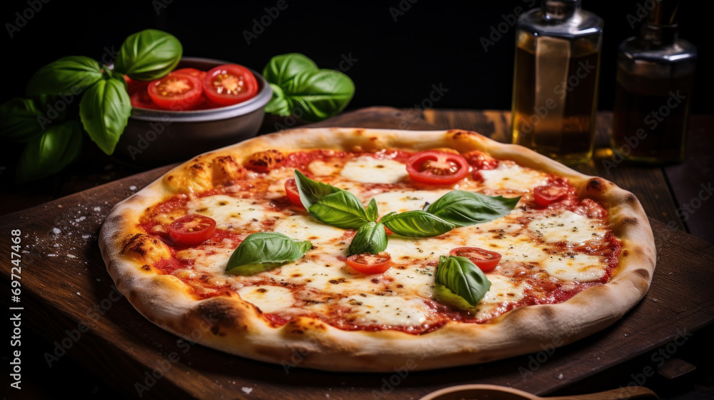 pizza with chesee and sausage on wooden table