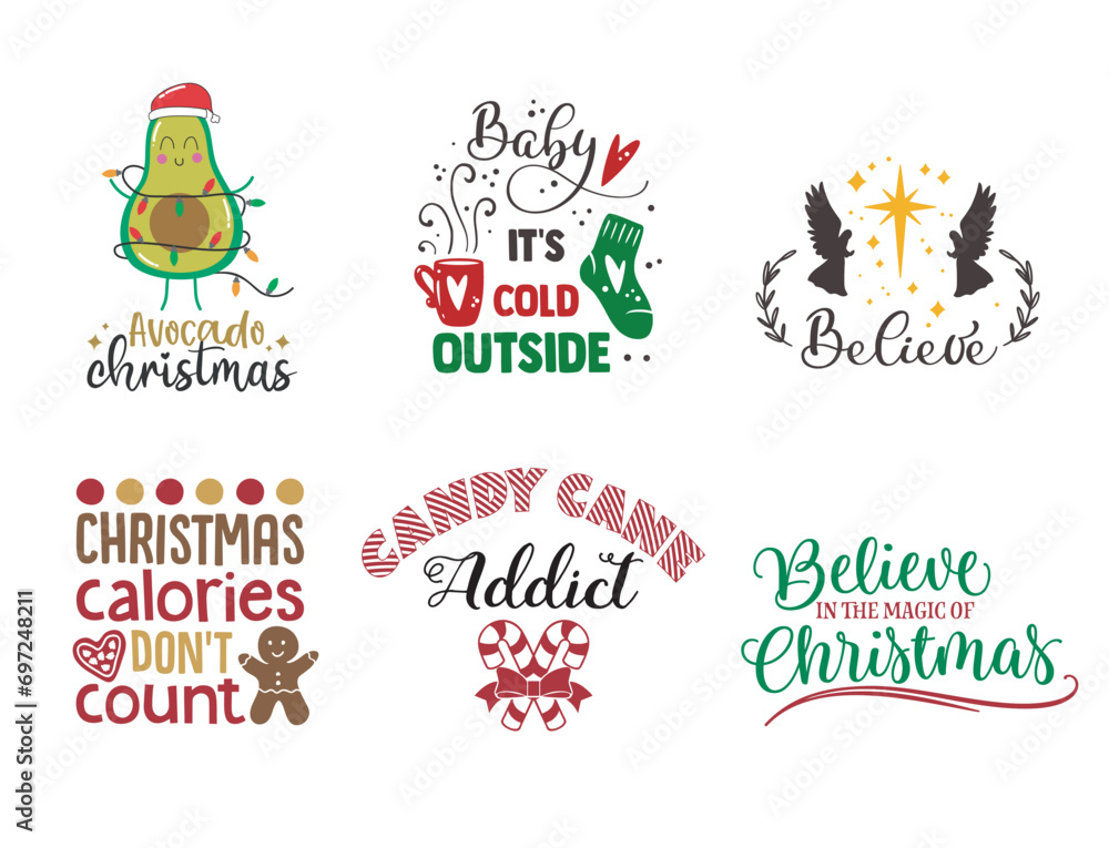 Set of Christmas quotes sayings and phrase typography handwriting bundle collection vector Set of Christmas quotes sayings and phrase typography handwriting bundle collection vector