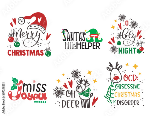 Set of Christmas quotes sayings and phrase typography handwriting bundle collection vector