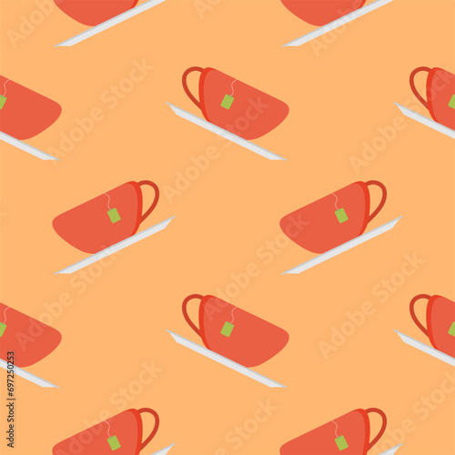 cup of tea seamless pattern vector illustration. tea cup engraving seamless pattern on light background. Vintage hand drawn bages set. Illustration for menu, ads