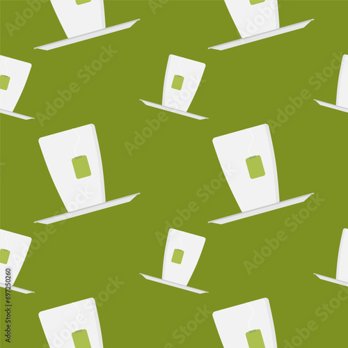 cup of tea seamless pattern vector illustration. tea cup engraving seamless pattern on light background. Vintage hand drawn bages set. Illustration for menu, ads