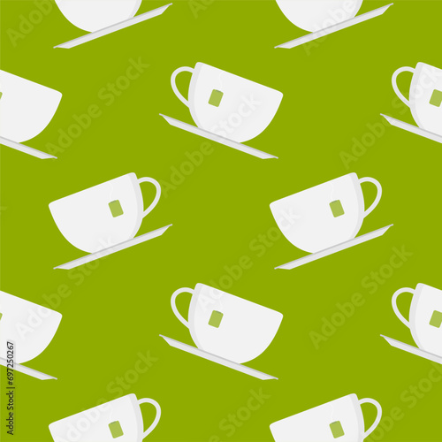 cup of tea seamless pattern vector illustration. tea cup engraving seamless pattern on light background. Vintage hand drawn bages set. Illustration for menu, ads
