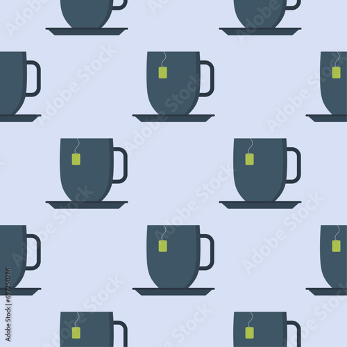 cup of tea seamless pattern vector illustration. tea cup engraving seamless pattern on light background. Vintage hand drawn bages set. Illustration for menu, ads