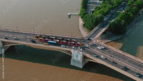 Aerial shot of Margaret island (Margitsziget) and bridge in Budapest, Hungary photo