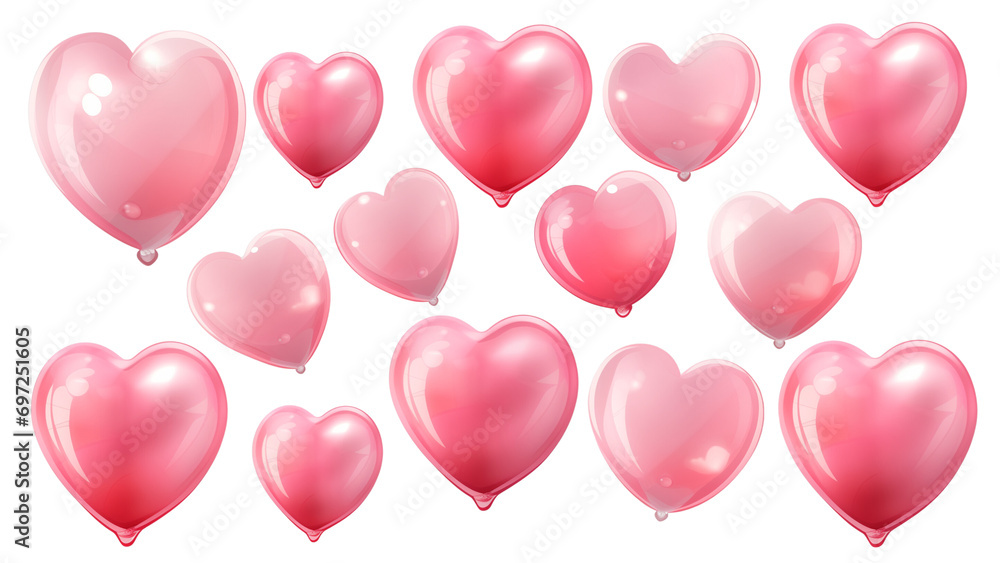 A pattern of Pink Heart Balloons on a transparent background