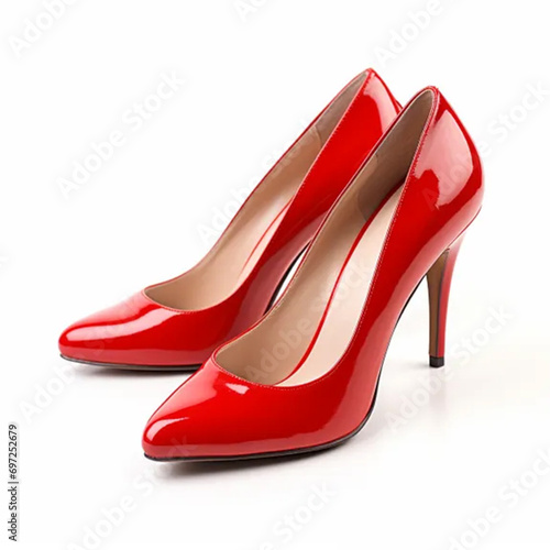 Red high heel women shoes on white background ai technology 