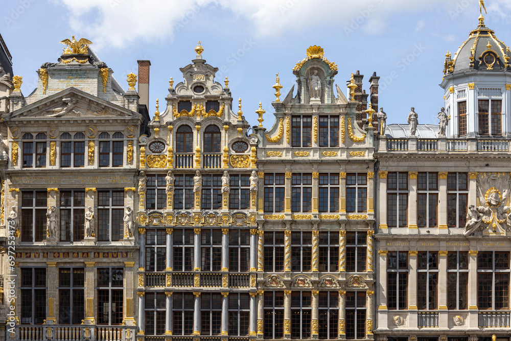 Facades of medieval baroque tenement houses, Grand Place, Brussels, Belgium