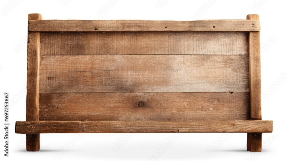 Our mock-up features an empty rustic wooden signboard isolated on a clean white background.