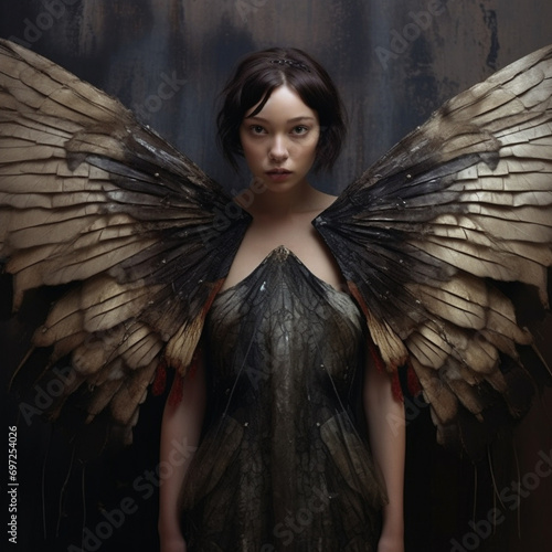 female human with moth wings photo realism