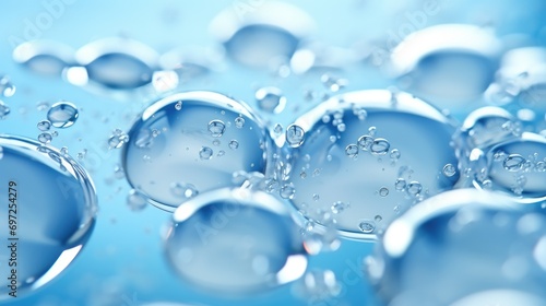 Macro Oxygen bubbles in water on a blue background  concept such as ecology and other your successful projects