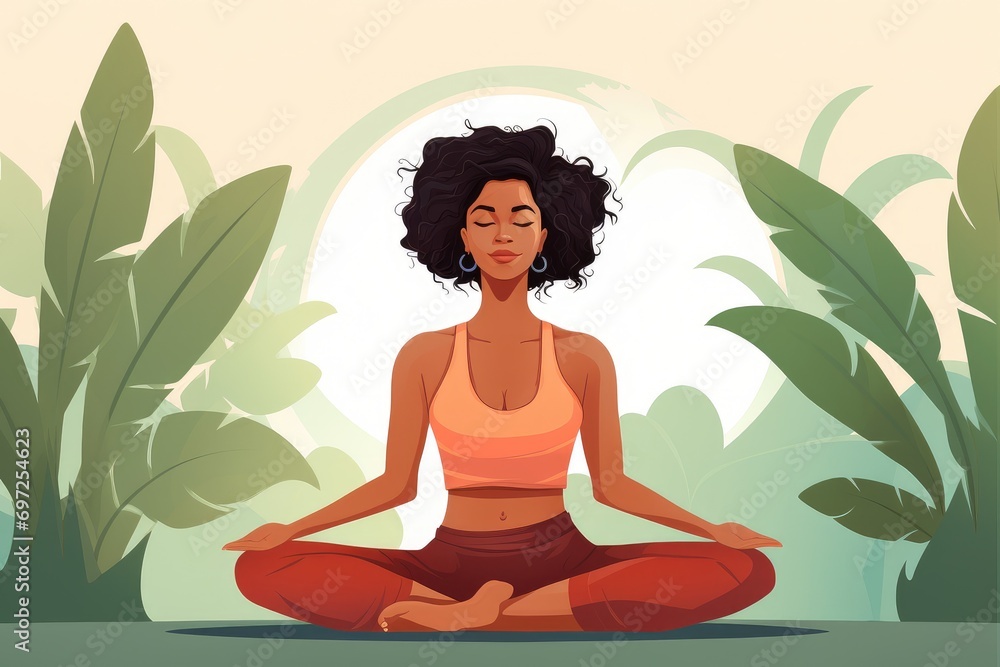 Girl sits in a lotus position with an open mind and meditates. Generative AI Girl sits in a lotus position with an open mind and meditates. Generative AI