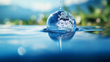 Earth Droplet Closeup, World Water Day Realistic earth drop of water falling, Water drops on a glass surface closeup, AI-generated