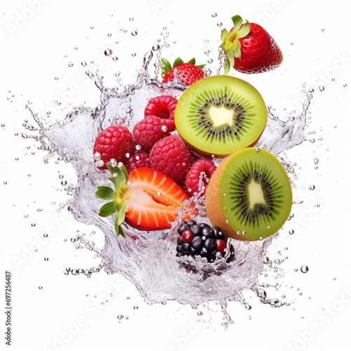fresh fruit in water white background photo