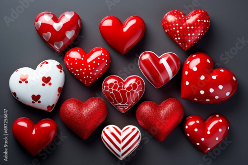 valentines celebration background. different painted 3d hearts. AI generated