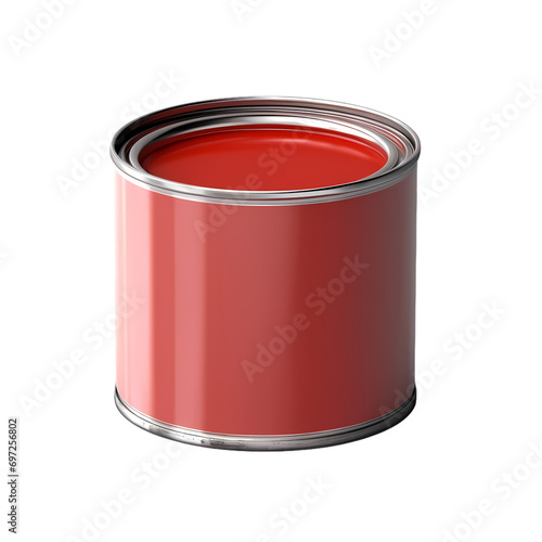 Red painted tin can isolated on transparent background
