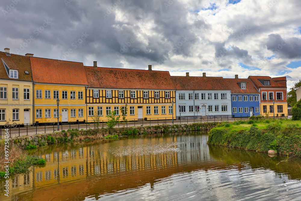 Fototapeta premium Denmark Ribe town view on a cloudy spring day