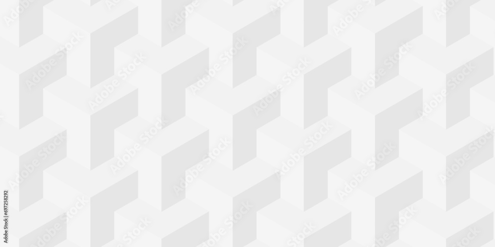 Background of cube geometric pattern grid backdrop triangle. Abstract cubes geometric tile and mosaic wall or grid backdrop hexagon technology. white and gray geometric block cube structure.