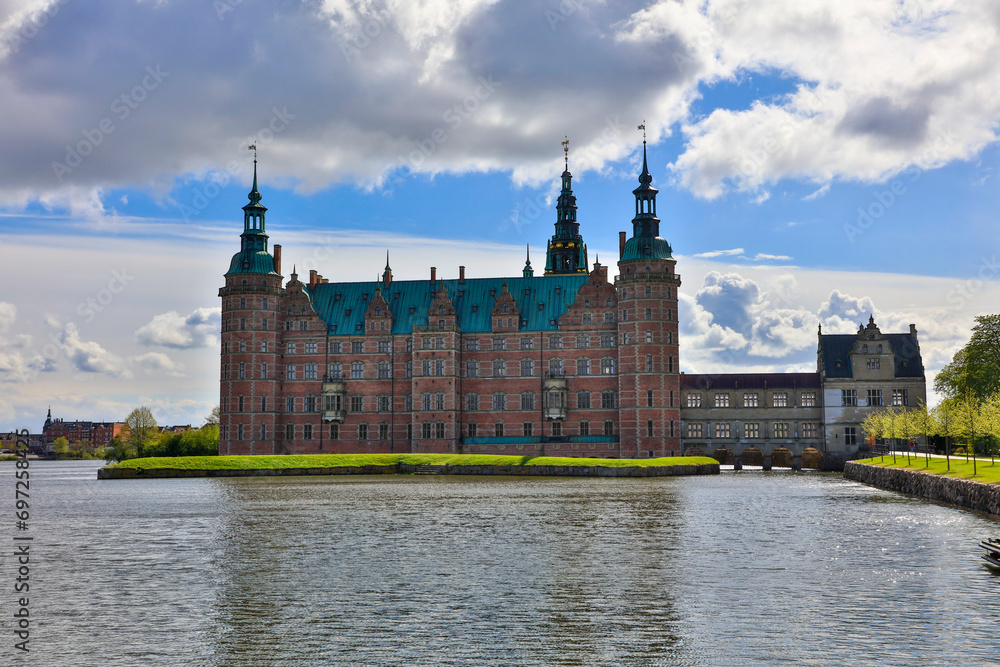 Denmark Frederiksborg Palace view of the castle on a sunny spring day Denmark Frederiksborg Palace view of the castle on a sunny spring day