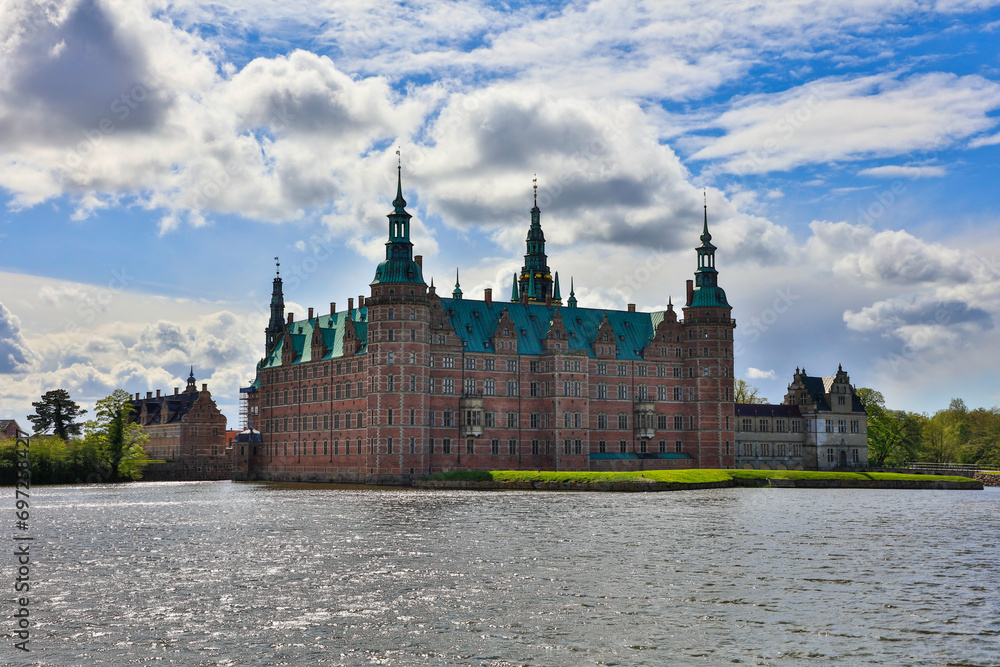 Denmark Frederiksborg Palace view of the castle on a sunny spring day Denmark Frederiksborg Palace view of the castle on a sunny spring day