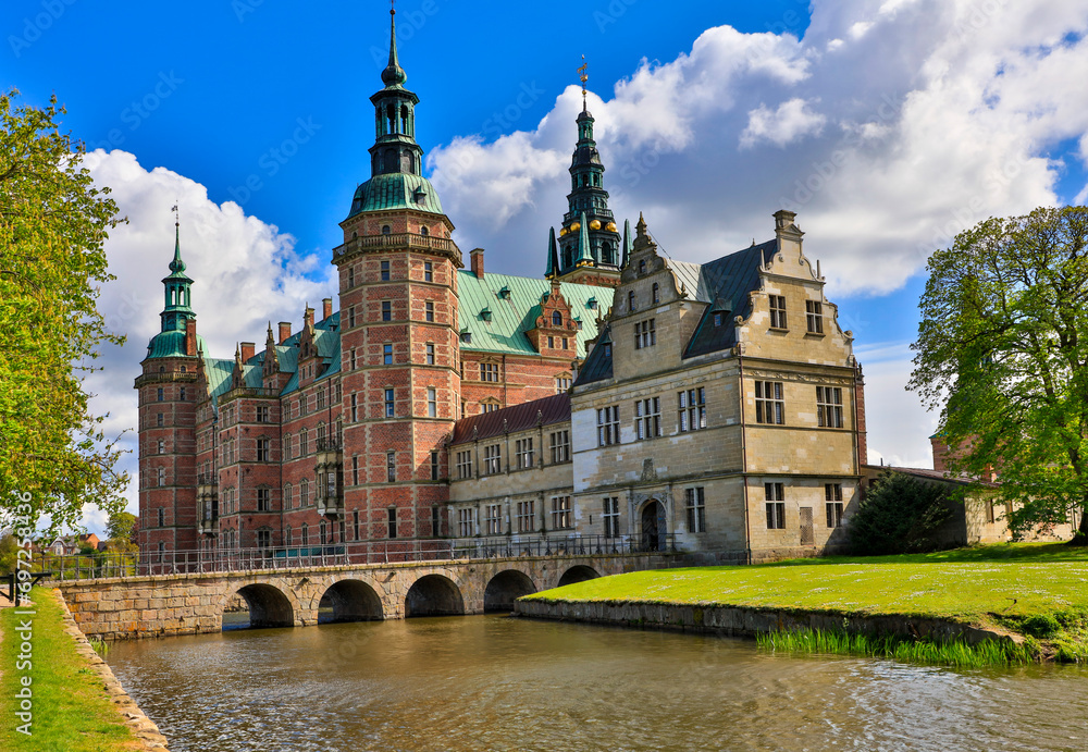 Denmark Frederiksborg Palace view of the castle on a sunny spring day