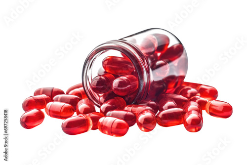 Red pill capsule isolated on transparent background. photo