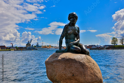 Denmark Copenhagen sculpture of the Little Mermaid on a sunny spring day