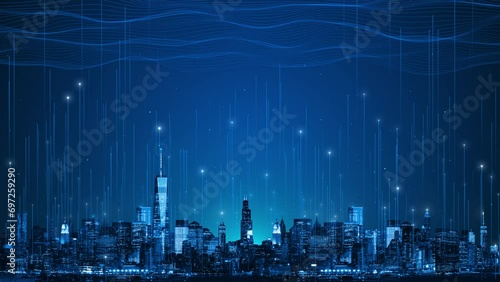 3D AI modern Smart network and Connection technology creative communication and internet network connect in smart city . Concept of 5G wireless digital connection and internet of things future. photo