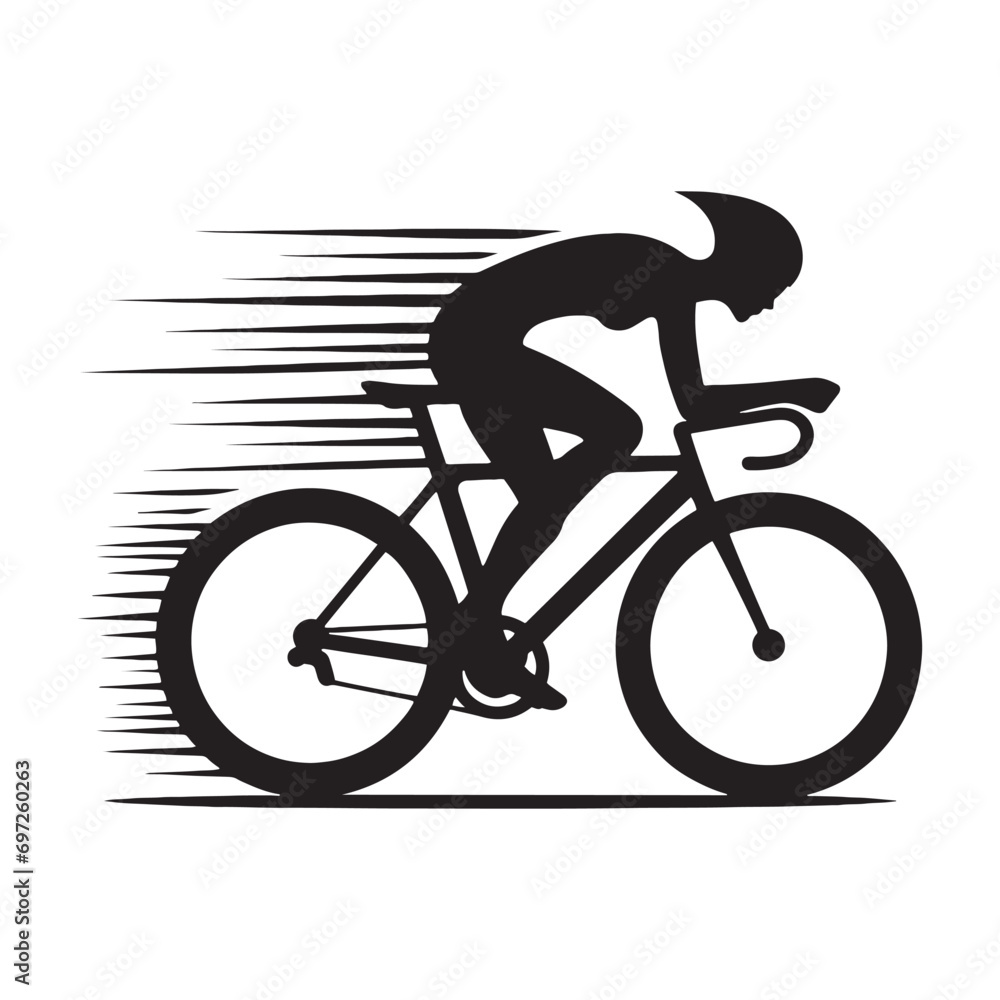 Obraz premium City Twilight Trail: Woman Cycling Silhouette Alongside River, Urban Fitness and Healthy Living - Chic Black and White Girl Riding Bicycle Silhouette 