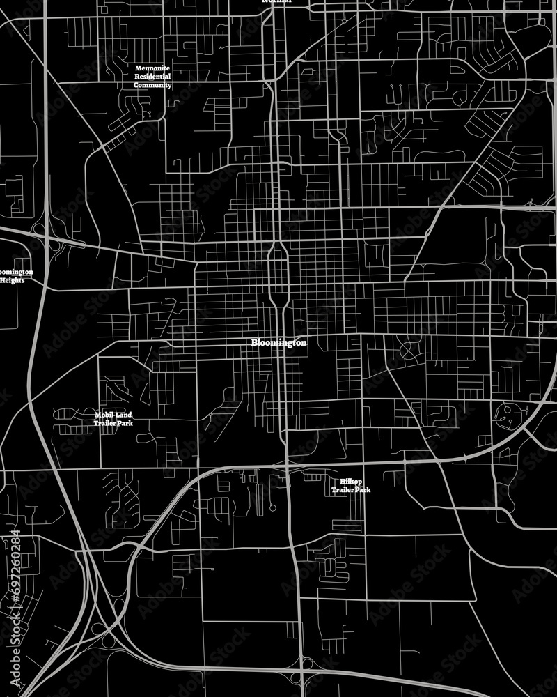 Bloomington Illinois Map, Detailed Dark Map of Bloomington Illinois