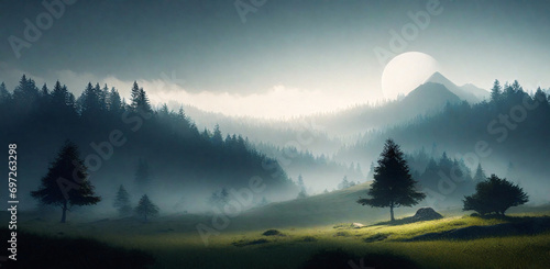 misty landscape art background