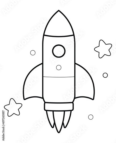 Cute and funny coloring page of a rocket. Provides hours of coloring fun for children. To color this page is very easy. Suitable for little kids and toddlers.