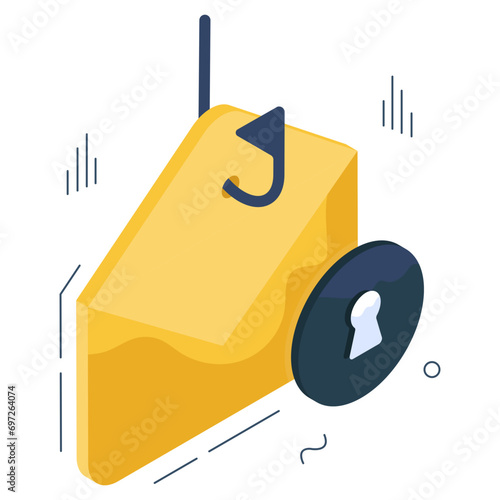 An isometric design icon of mail phishing 

